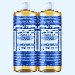 Amazon.com : Dr. Bronner's - Pure-Castile Liquid Soap (Peppermint, 32  ounce, 2-Pack) - Made with Organic Oils, 18-in-1 Uses: Face, Body, Hair,  Laundry, Pets and Dishes, Concentrated, Vegan, Non-GMO : Bath Soaps :